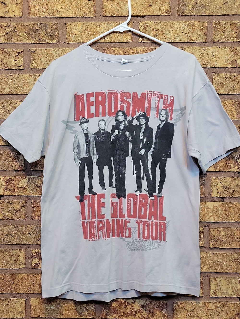 Aerosmith The Global Warming Tour Graphic Tee 2012 Light Gray Size Large Cotton